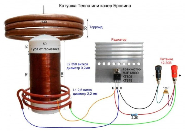 Катушка Тесла схема, как сделать своими руками, где используют